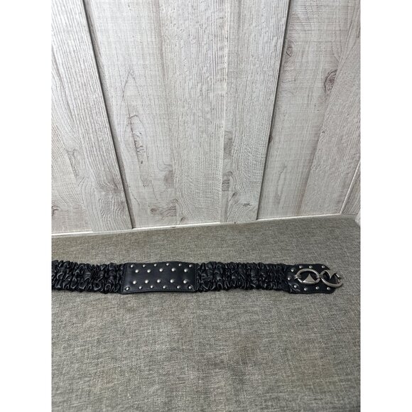 Metro 7 Womens S/M Black Stretch Belt With Silver Tone Metal Accents EMO Goth - Picture 5 of 8